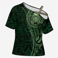 New Zealand Skull Darts Cross Shoulder Shirt Aotearoa Maori Chest Tattoo Stylized Green - Aussie Hoodie