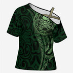 New Zealand Skull Darts Cross Shoulder Shirt Aotearoa Maori Chest Tattoo Stylized Green - Aussie Hoodie