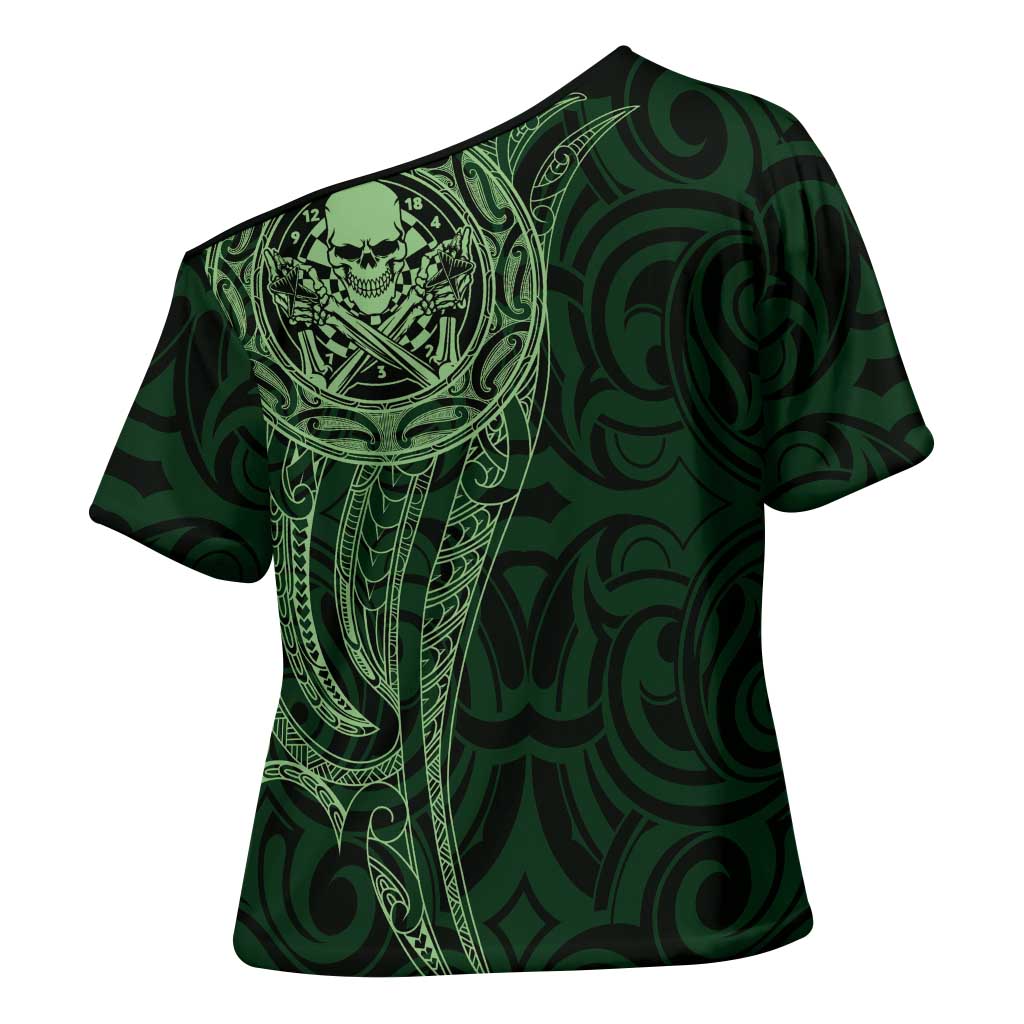 New Zealand Skull Darts Cross Shoulder Shirt Aotearoa Maori Chest Tattoo Stylized Green - Aussie Hoodie