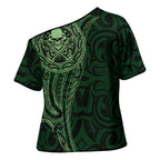 New Zealand Skull Darts Cross Shoulder Shirt Aotearoa Maori Chest Tattoo Stylized Green - Aussie Hoodie