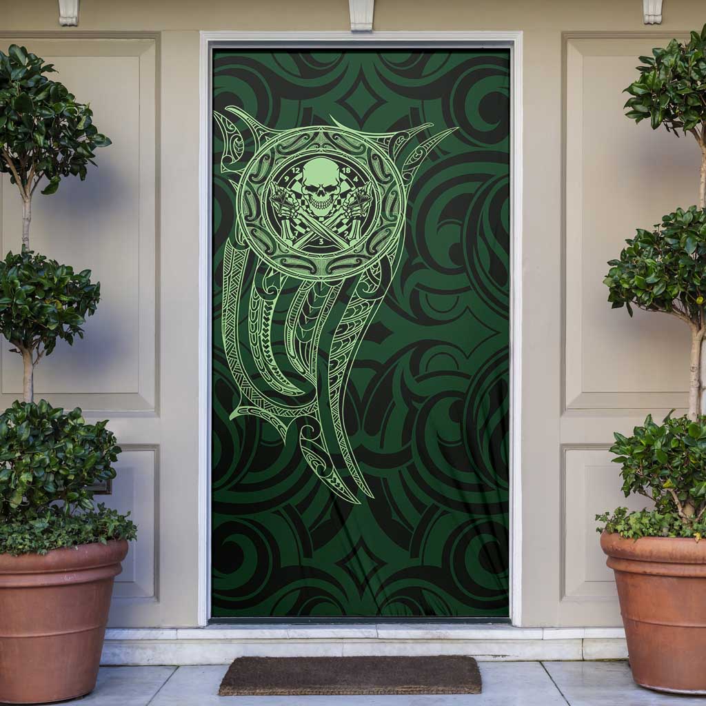 New Zealand Skull Darts Door Cover Aotearoa Maori Chest Tattoo Stylized Green - Aussie Hoodie