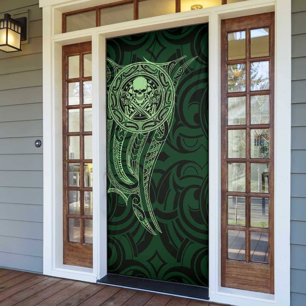 New Zealand Skull Darts Door Cover Aotearoa Maori Chest Tattoo Stylized Green - Aussie Hoodie