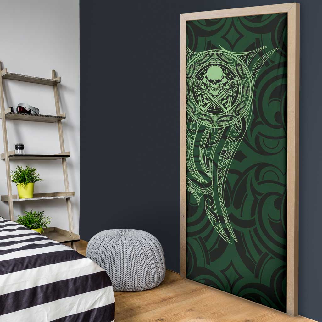 New Zealand Skull Darts Door Cover Aotearoa Maori Chest Tattoo Stylized Green - Aussie Hoodie
