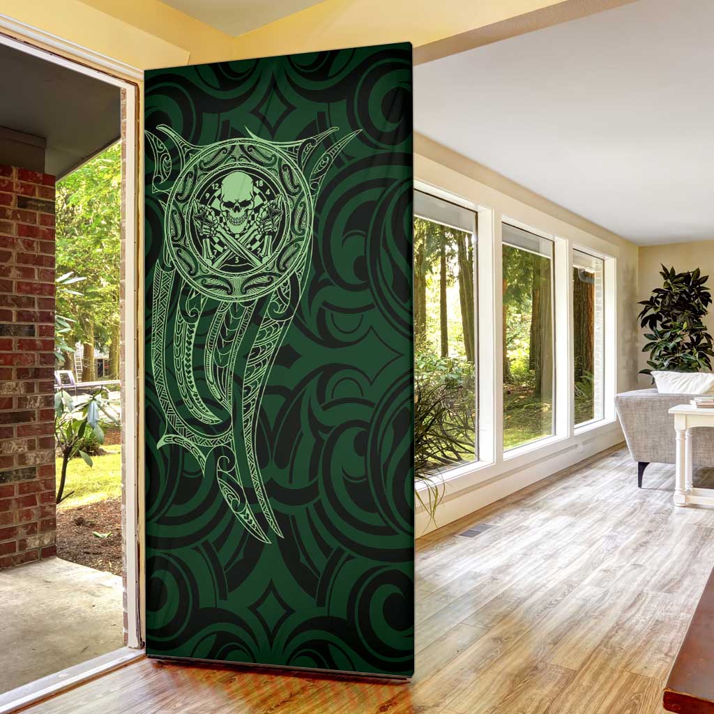 New Zealand Skull Darts Door Cover Aotearoa Maori Chest Tattoo Stylized Green - Aussie Hoodie