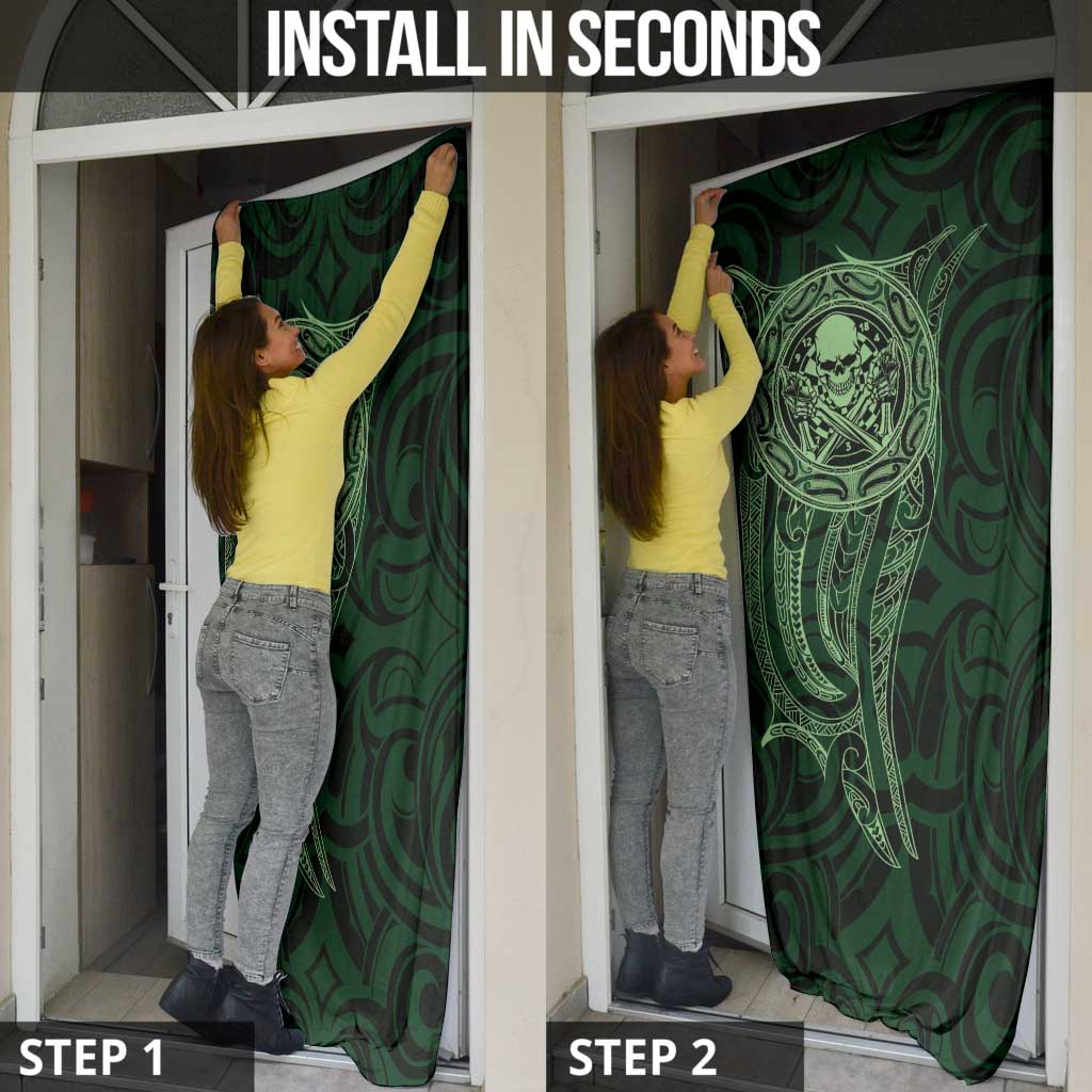 New Zealand Skull Darts Door Cover Aotearoa Maori Chest Tattoo Stylized Green - Aussie Hoodie