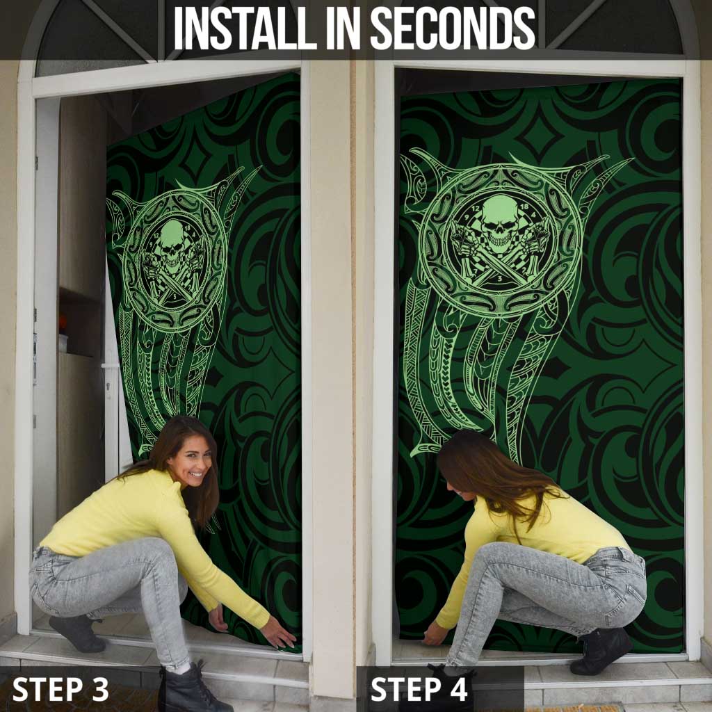 New Zealand Skull Darts Door Cover Aotearoa Maori Chest Tattoo Stylized Green - Aussie Hoodie