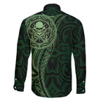 New Zealand Skull Darts Family Matching Long Sleeve Bodycon Dress and Hawaiian Shirt Aotearoa Maori Chest Tattoo Stylized Green - Aussie Hoodie