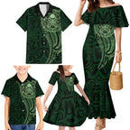 New Zealand Skull Darts Family Matching Mermaid Dress and Hawaiian Shirt Aotearoa Maori Chest Tattoo Stylized Green - Aussie Hoodie