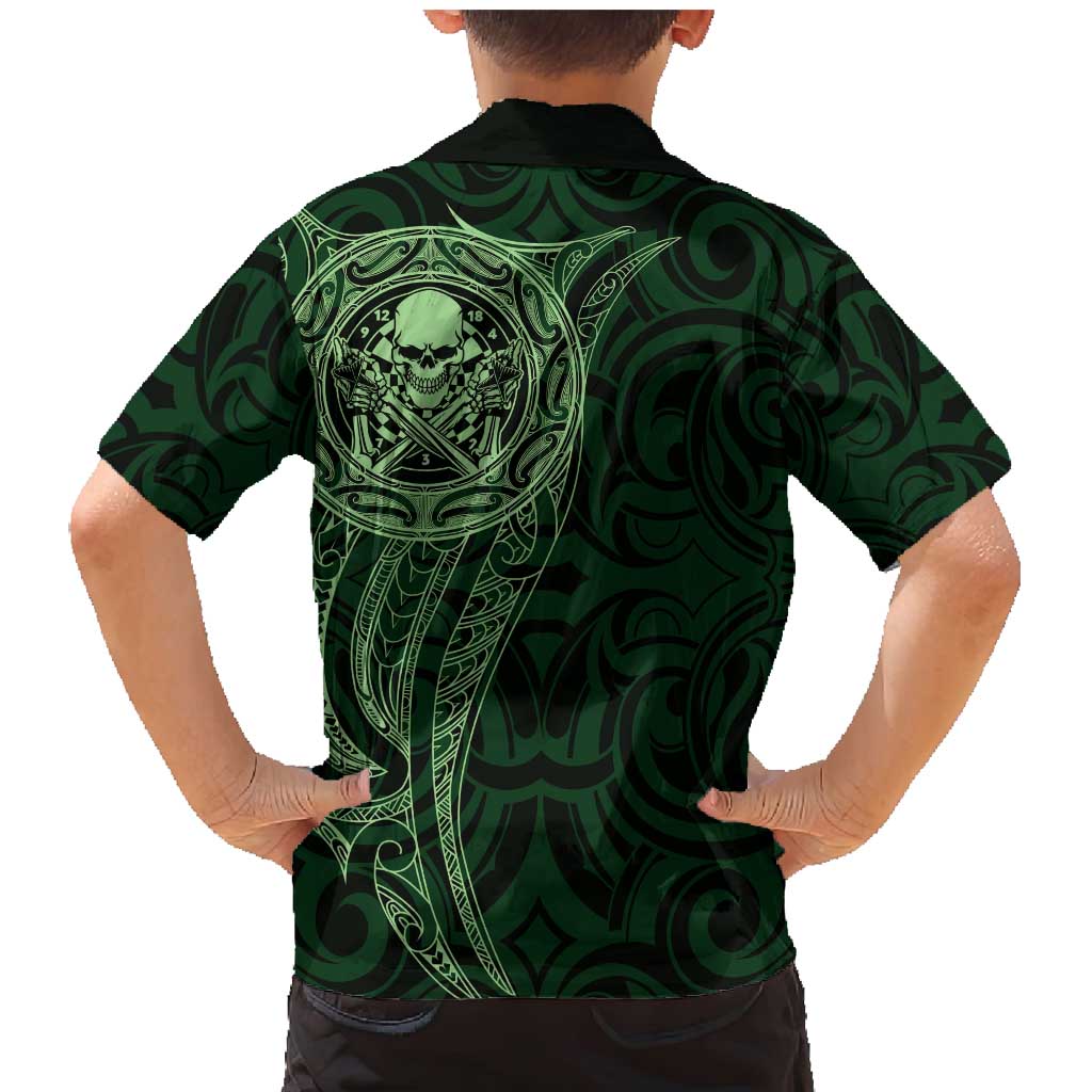New Zealand Skull Darts Family Matching Mermaid Dress and Hawaiian Shirt Aotearoa Maori Chest Tattoo Stylized Green - Aussie Hoodie