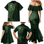 New Zealand Skull Darts Family Matching Mermaid Dress and Hawaiian Shirt Aotearoa Maori Chest Tattoo Stylized Green - Aussie Hoodie