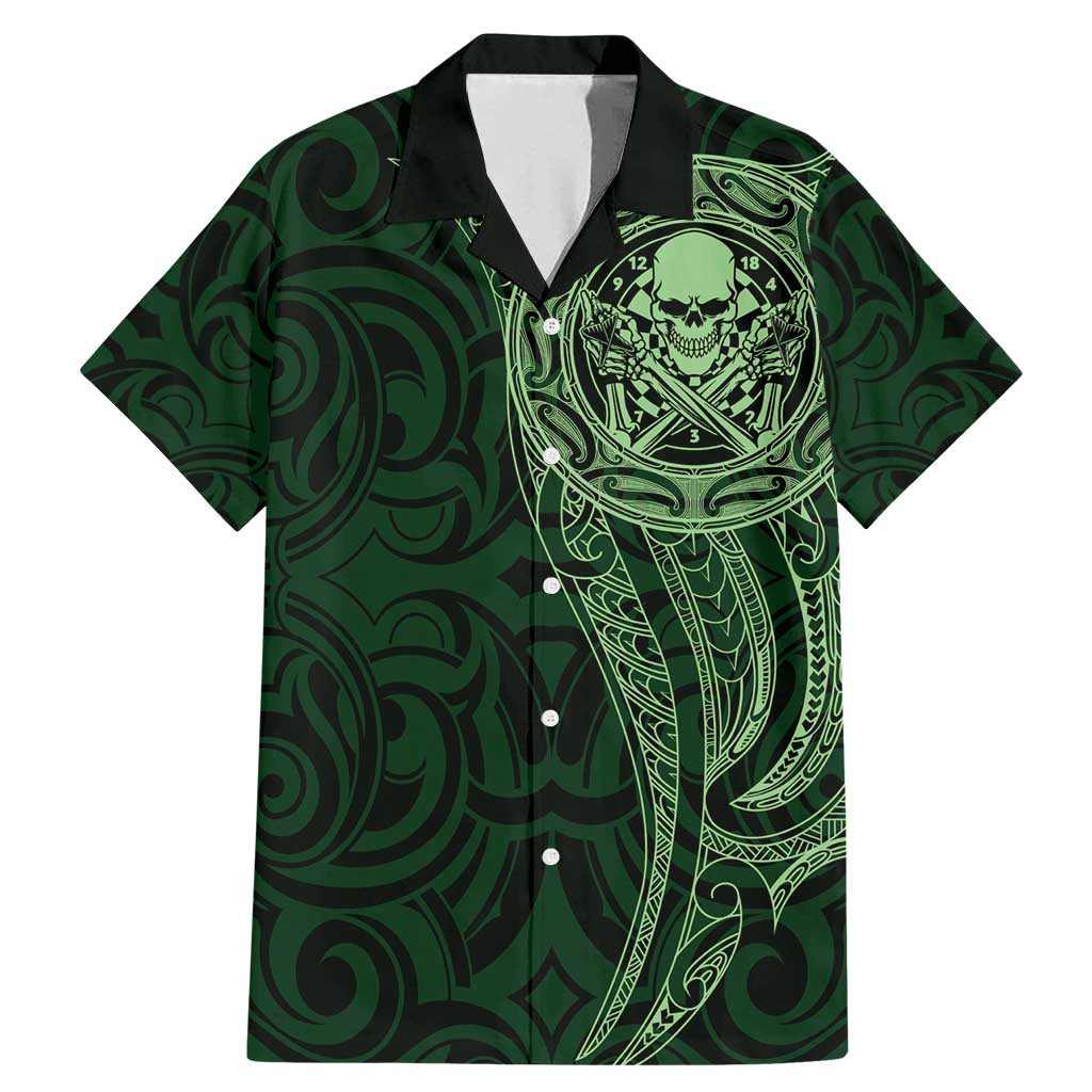 New Zealand Skull Darts Family Matching Mermaid Dress and Hawaiian Shirt Aotearoa Maori Chest Tattoo Stylized Green - Aussie Hoodie