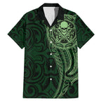 New Zealand Skull Darts Family Matching Mermaid Dress and Hawaiian Shirt Aotearoa Maori Chest Tattoo Stylized Green - Aussie Hoodie