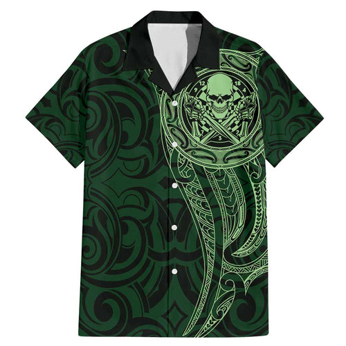 New Zealand Skull Darts Family Matching Mermaid Dress and Hawaiian Shirt Aotearoa Maori Chest Tattoo Stylized Green - Aussie Hoodie
