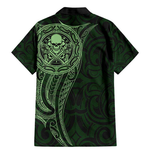 New Zealand Skull Darts Family Matching Mermaid Dress and Hawaiian Shirt Aotearoa Maori Chest Tattoo Stylized Green - Aussie Hoodie