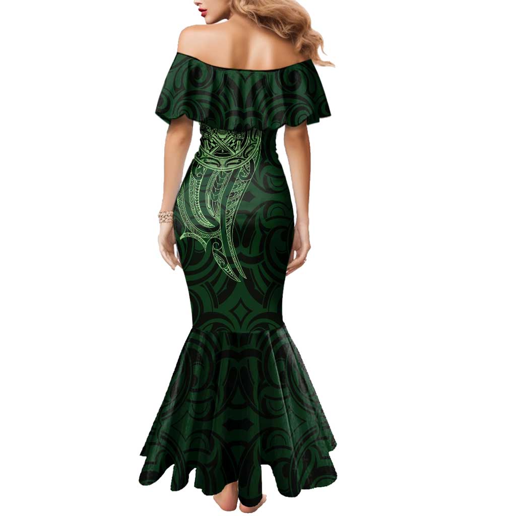 New Zealand Skull Darts Family Matching Mermaid Dress and Hawaiian Shirt Aotearoa Maori Chest Tattoo Stylized Green - Aussie Hoodie