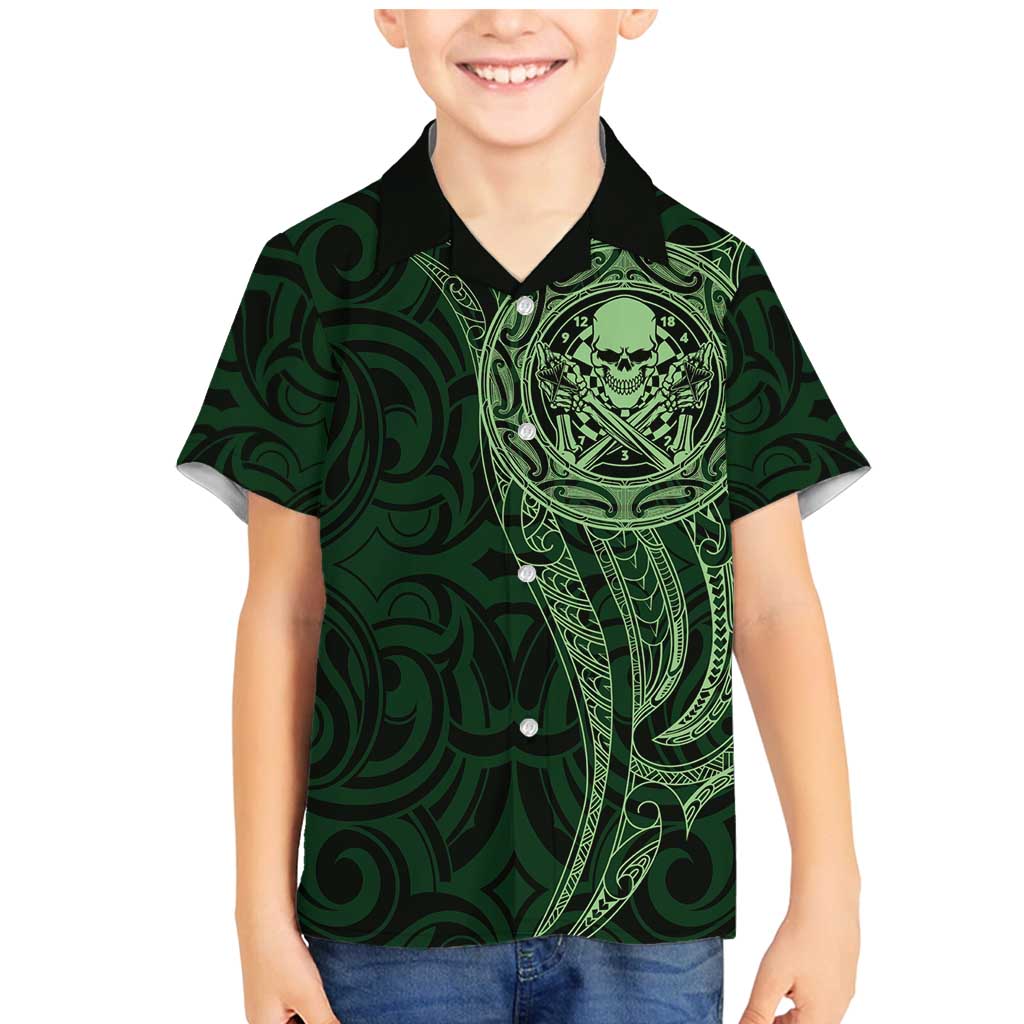 New Zealand Skull Darts Family Matching Mermaid Dress and Hawaiian Shirt Aotearoa Maori Chest Tattoo Stylized Green - Aussie Hoodie