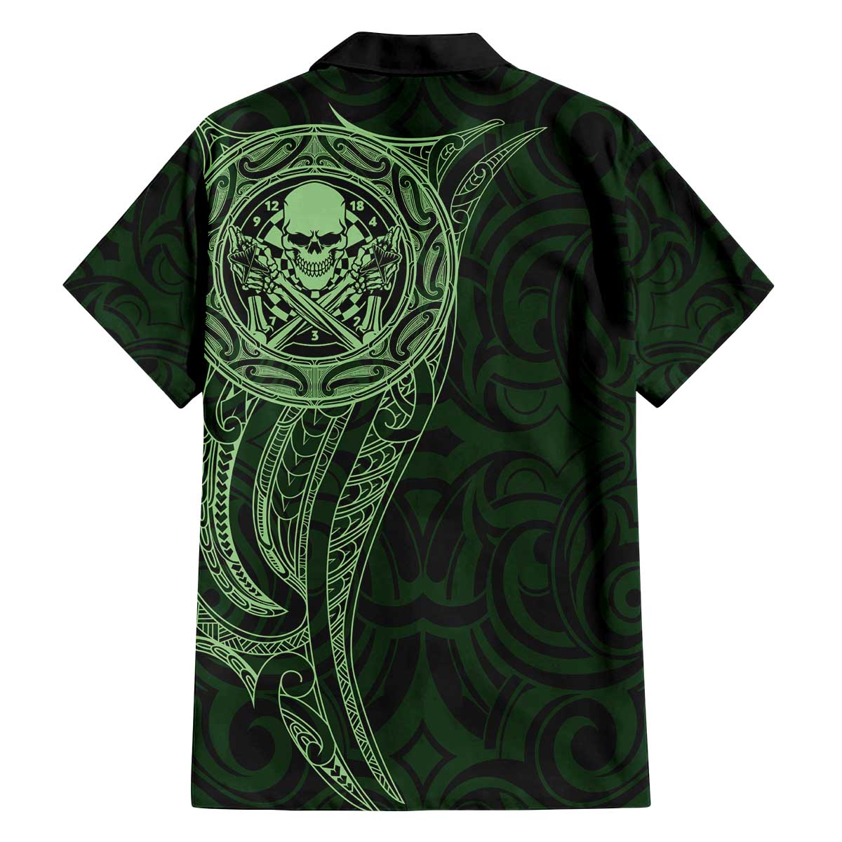 New Zealand Skull Darts Family Matching Off The Shoulder Long Sleeve Dress and Hawaiian Shirt Aotearoa Maori Chest Tattoo Stylized Green - Aussie Hoodie