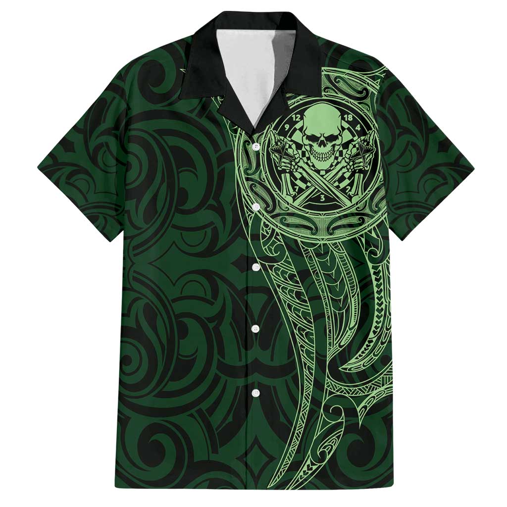 New Zealand Skull Darts Family Matching Off Shoulder Maxi Dress and Hawaiian Shirt Aotearoa Maori Chest Tattoo Stylized Green - Aussie Hoodie