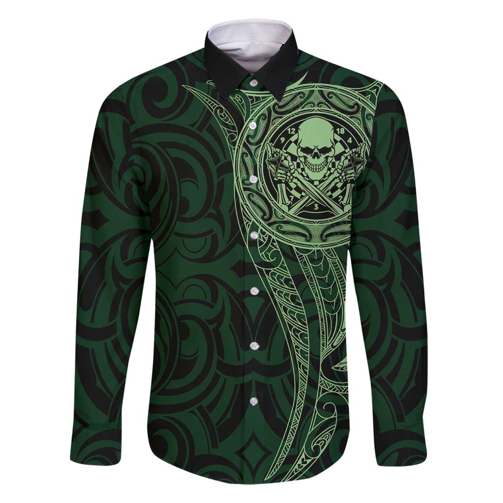 New Zealand Skull Darts Family Matching Off Shoulder Maxi Dress and Hawaiian Shirt Aotearoa Maori Chest Tattoo Stylized Green - Aussie Hoodie