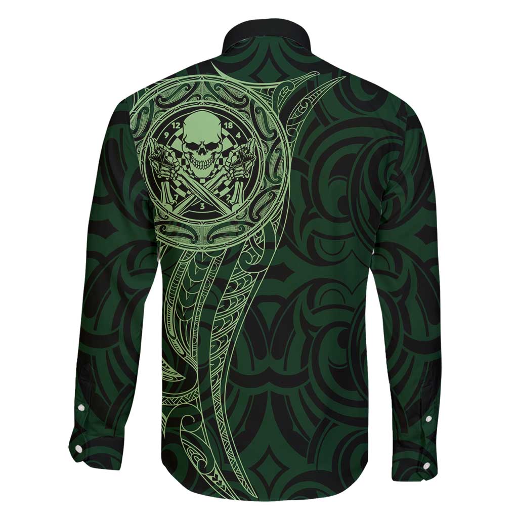New Zealand Skull Darts Family Matching Off Shoulder Maxi Dress and Hawaiian Shirt Aotearoa Maori Chest Tattoo Stylized Green - Aussie Hoodie