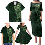 New Zealand Skull Darts Family Matching Puletasi and Hawaiian Shirt Aotearoa Maori Chest Tattoo Stylized Green - Aussie Hoodie