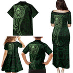 New Zealand Skull Darts Family Matching Puletasi and Hawaiian Shirt Aotearoa Maori Chest Tattoo Stylized Green - Aussie Hoodie