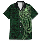 New Zealand Skull Darts Family Matching Puletasi and Hawaiian Shirt Aotearoa Maori Chest Tattoo Stylized Green - Aussie Hoodie