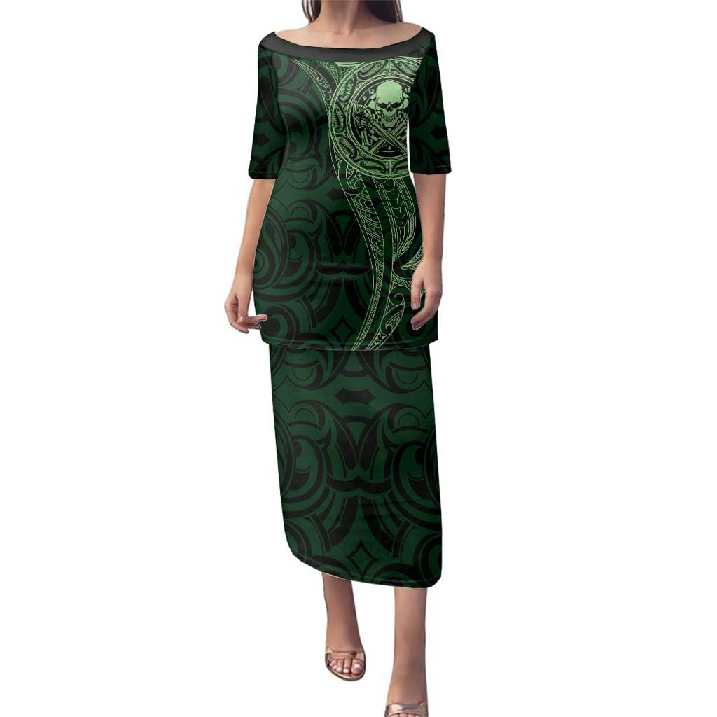 New Zealand Skull Darts Family Matching Puletasi and Hawaiian Shirt Aotearoa Maori Chest Tattoo Stylized Green - Aussie Hoodie