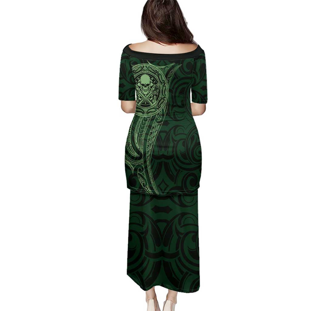 New Zealand Skull Darts Family Matching Puletasi and Hawaiian Shirt Aotearoa Maori Chest Tattoo Stylized Green - Aussie Hoodie