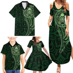 New Zealand Skull Darts Family Matching Summer Maxi Dress and Hawaiian Shirt Aotearoa Maori Chest Tattoo Stylized Green - Aussie Hoodie