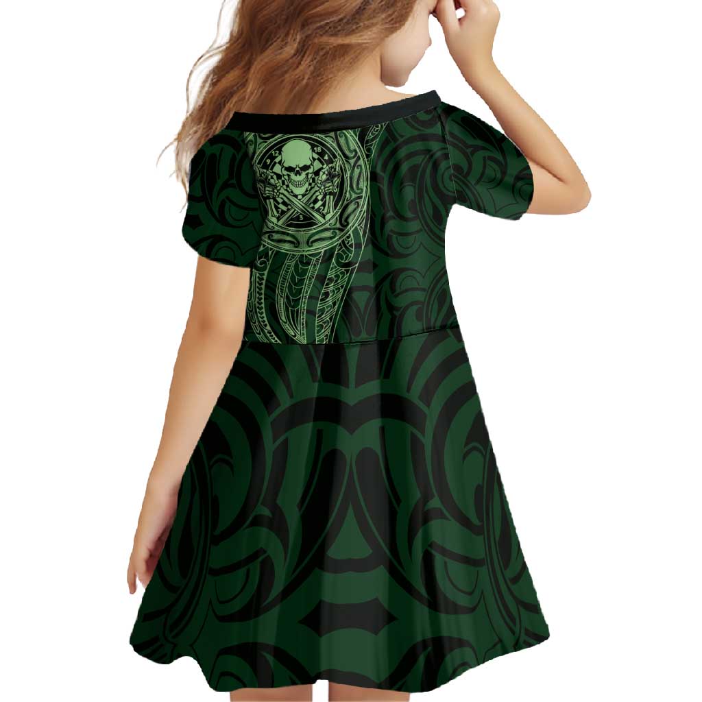New Zealand Skull Darts Family Matching Summer Maxi Dress and Hawaiian Shirt Aotearoa Maori Chest Tattoo Stylized Green - Aussie Hoodie