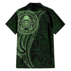 New Zealand Skull Darts Family Matching Summer Maxi Dress and Hawaiian Shirt Aotearoa Maori Chest Tattoo Stylized Green - Aussie Hoodie