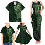New Zealand Skull Darts Family Matching Tank Maxi Dress and Hawaiian Shirt Aotearoa Maori Chest Tattoo Stylized Green - Aussie Hoodie