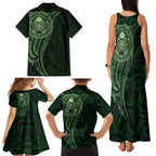 New Zealand Skull Darts Family Matching Tank Maxi Dress and Hawaiian Shirt Aotearoa Maori Chest Tattoo Stylized Green - Aussie Hoodie