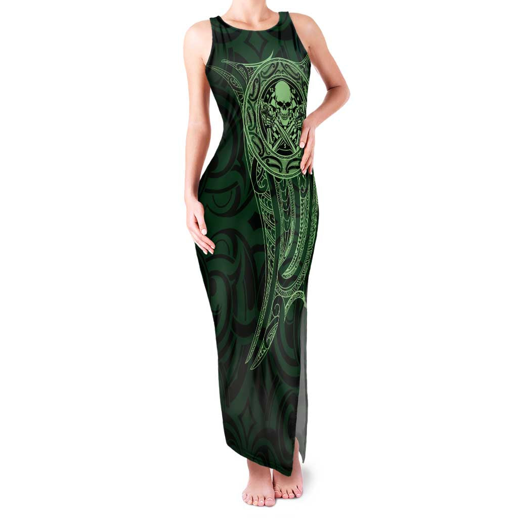 New Zealand Skull Darts Family Matching Tank Maxi Dress and Hawaiian Shirt Aotearoa Maori Chest Tattoo Stylized Green - Aussie Hoodie