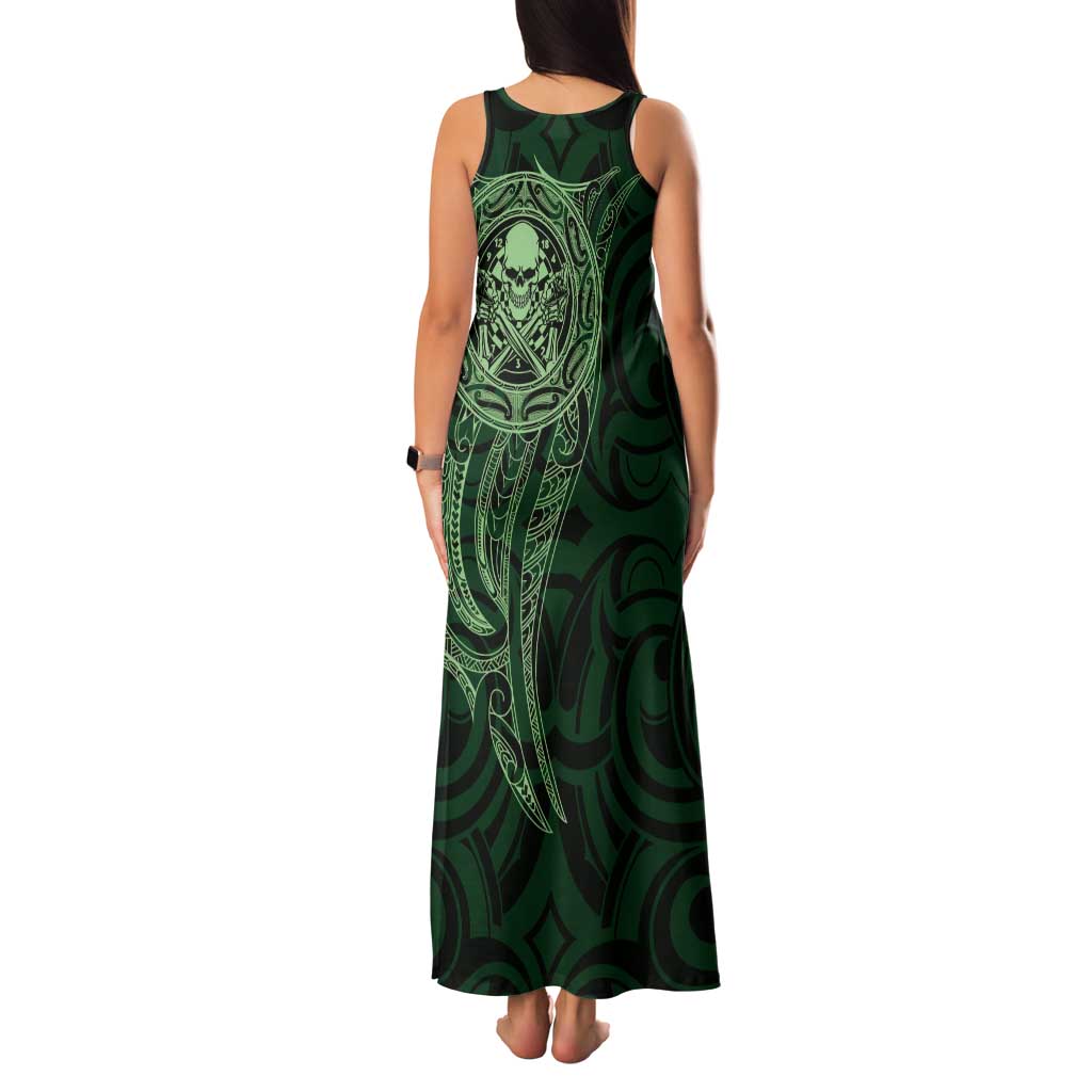 New Zealand Skull Darts Family Matching Tank Maxi Dress and Hawaiian Shirt Aotearoa Maori Chest Tattoo Stylized Green - Aussie Hoodie