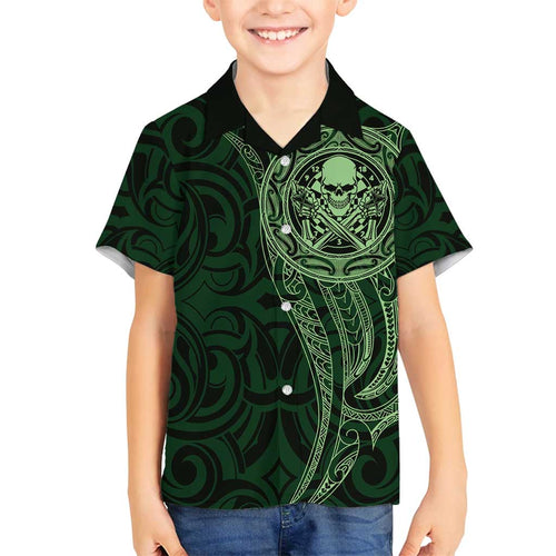New Zealand Skull Darts Family Matching Tank Maxi Dress and Hawaiian Shirt Aotearoa Maori Chest Tattoo Stylized Green - Aussie Hoodie