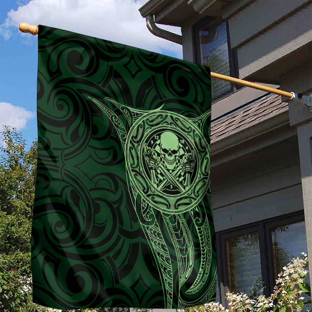 New Zealand Skull Darts Garden Flag Aotearoa Maori Chest Tattoo Stylized Green - Aussie Hoodie