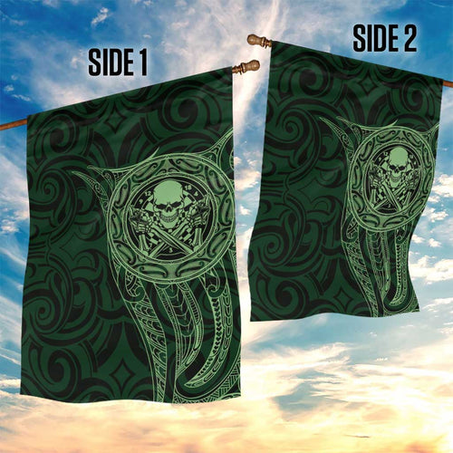 New Zealand Skull Darts Garden Flag Aotearoa Maori Chest Tattoo Stylized Green - Aussie Hoodie