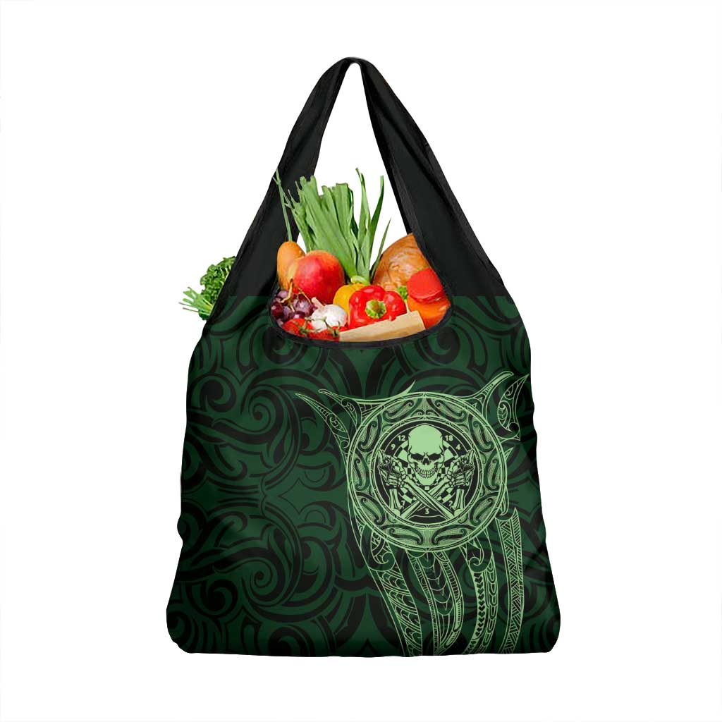 New Zealand Skull Darts Grocery Bag Aotearoa Maori Chest Tattoo Stylized Green - Aussie Hoodie