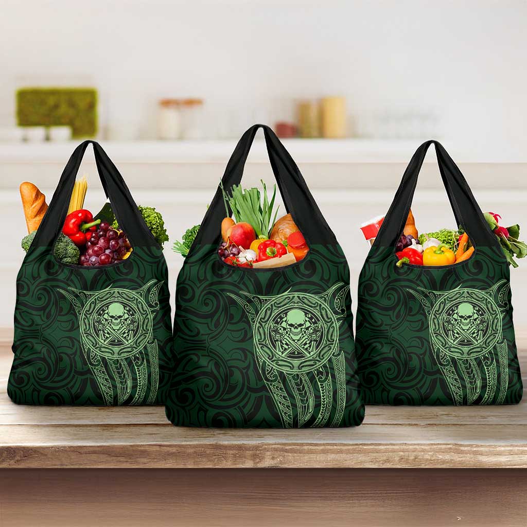 New Zealand Skull Darts Grocery Bag Aotearoa Maori Chest Tattoo Stylized Green - Aussie Hoodie