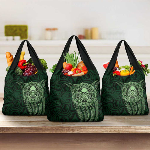 New Zealand Skull Darts Grocery Bag Aotearoa Maori Chest Tattoo Stylized Green - Aussie Hoodie
