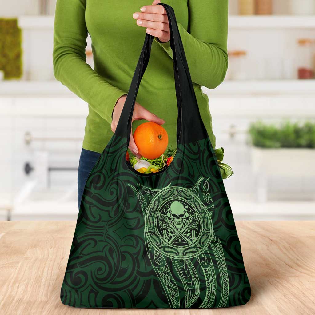 New Zealand Skull Darts Grocery Bag Aotearoa Maori Chest Tattoo Stylized Green - Aussie Hoodie