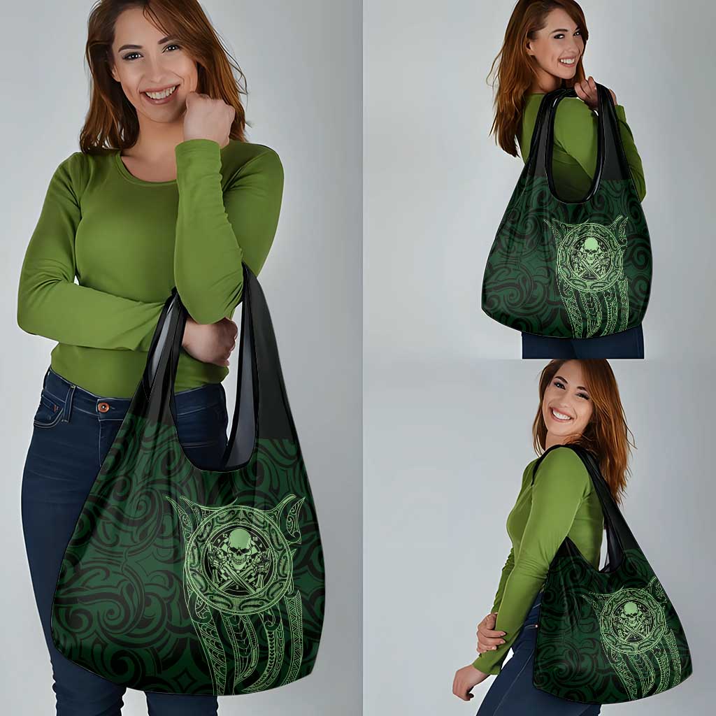 New Zealand Skull Darts Grocery Bag Aotearoa Maori Chest Tattoo Stylized Green - Aussie Hoodie