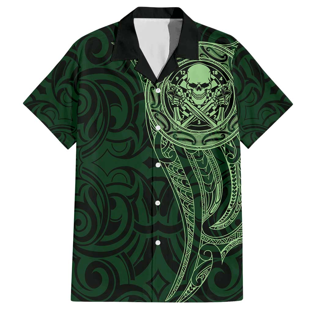 New Zealand Skull Darts Hawaiian Shirt Aotearoa Maori Chest Tattoo Stylized Green - Aussie Hoodie