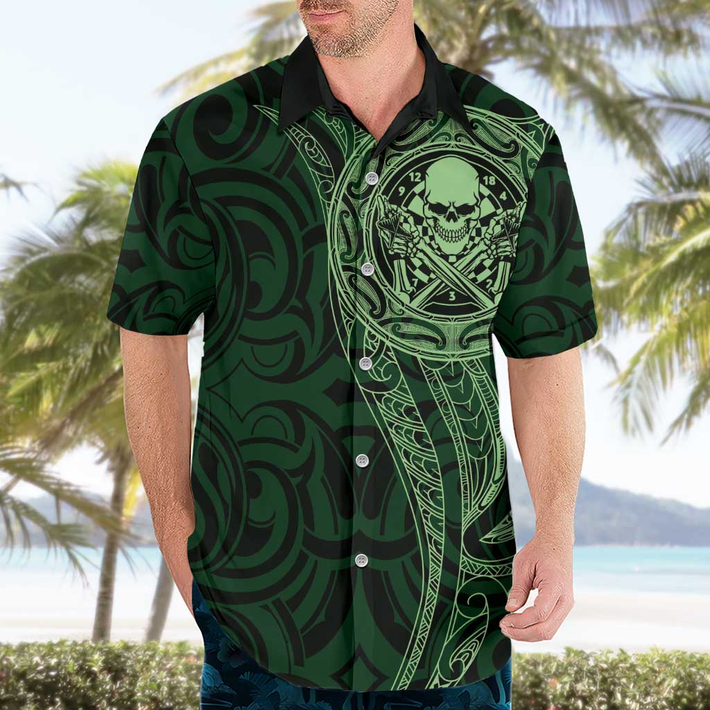 New Zealand Skull Darts Hawaiian Shirt Aotearoa Maori Chest Tattoo Stylized Green - Aussie Hoodie