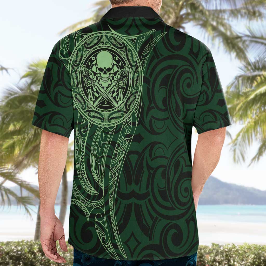 New Zealand Skull Darts Hawaiian Shirt Aotearoa Maori Chest Tattoo Stylized Green - Aussie Hoodie