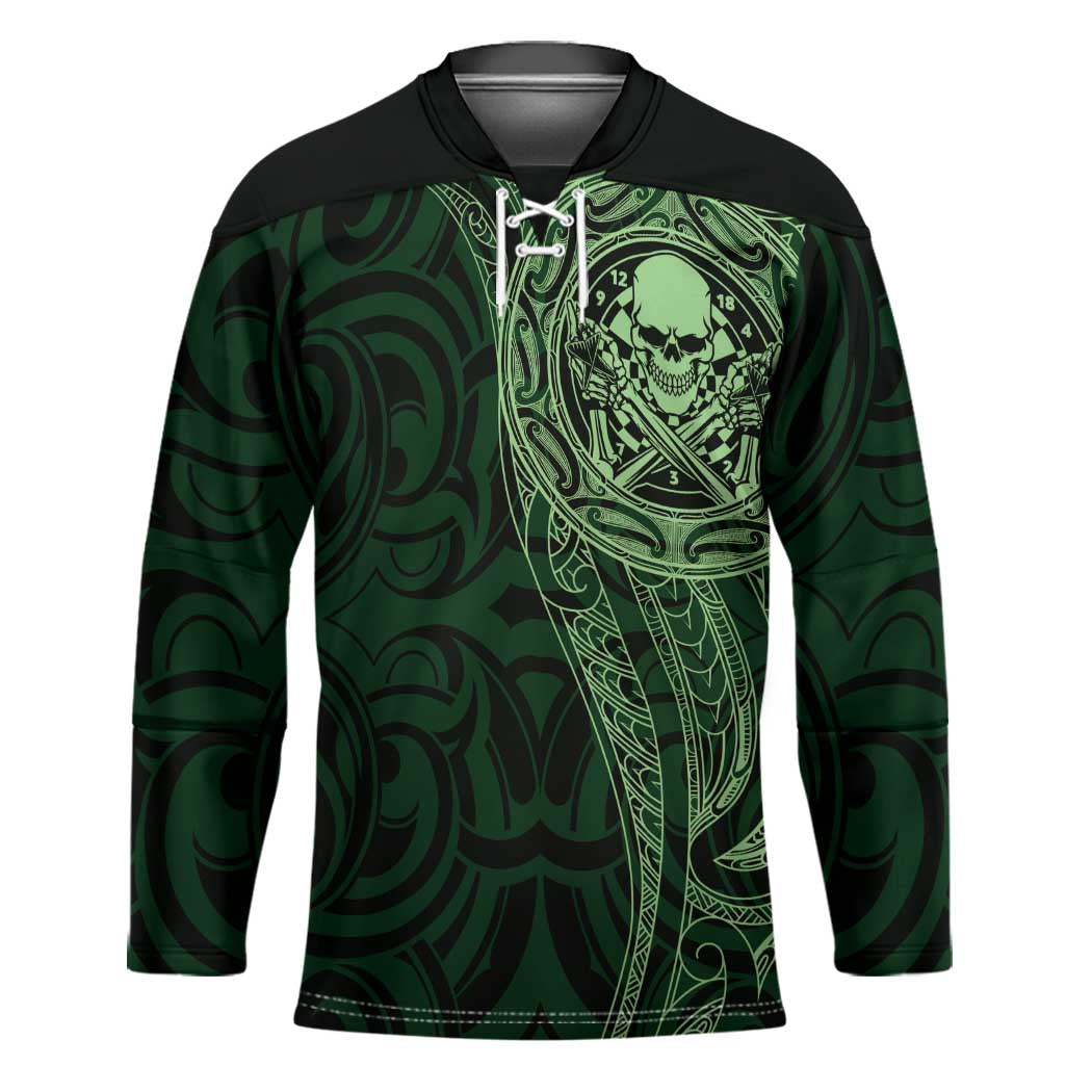New Zealand Skull Darts Hockey Jersey Aotearoa Maori Chest Tattoo Stylized Green - Aussie Hoodie