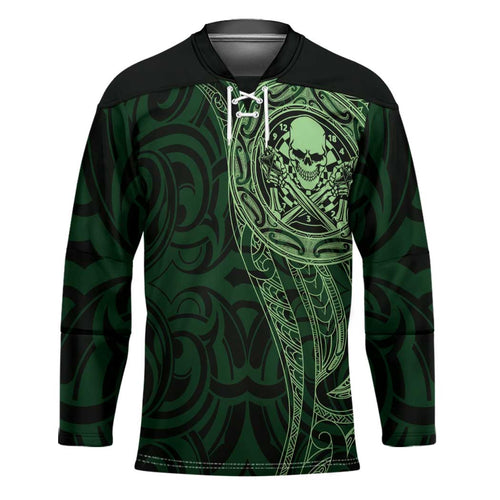 New Zealand Skull Darts Hockey Jersey Aotearoa Maori Chest Tattoo Stylized Green - Aussie Hoodie