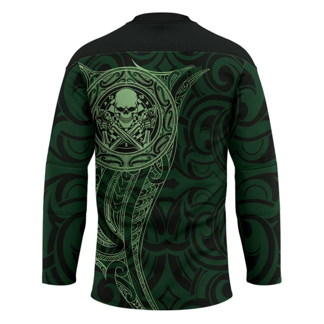 New Zealand Skull Darts Hockey Jersey Aotearoa Maori Chest Tattoo Stylized Green - Aussie Hoodie